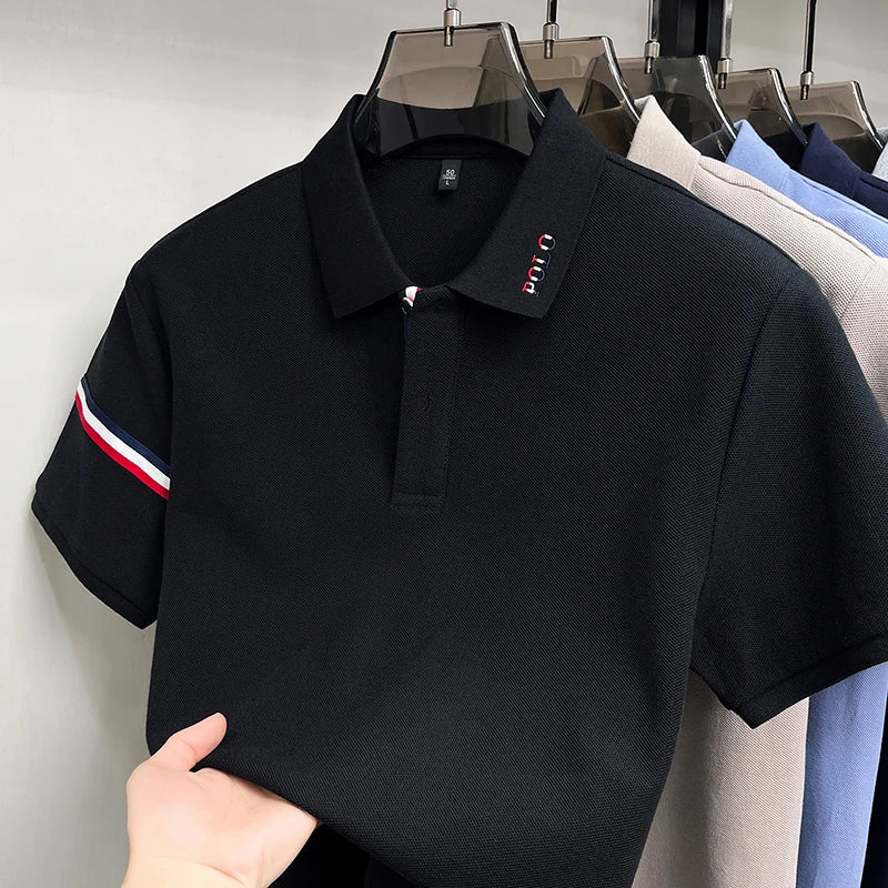 100%Cotton Man Short-Sleeved Polo Shirt Lapel Button Letter Embroidery Summer New Polo Shirt Casual Fashion Breathable Mens Wear