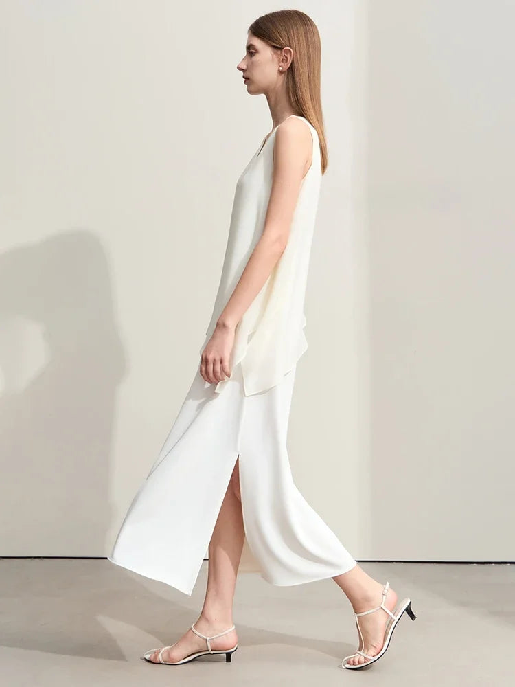 រ៉ូប Amii Minimalism 2026 សម្រាប់នារី រដូវក្ដៅ រចនាបថវិស្សមកាលថ្មី ក V ដេរភ្ជាប់ជាមួយក្រណាត់ Chiffon ស្រី ដៃខ្លី រ៉ូបរលុង 12452102
