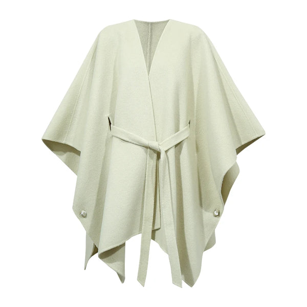 Amii Double-Faced Wool Coat Dolman Cape V-Neck Belted Oversized Minimalist Commuter 2026 Winter Women Coats 12654017