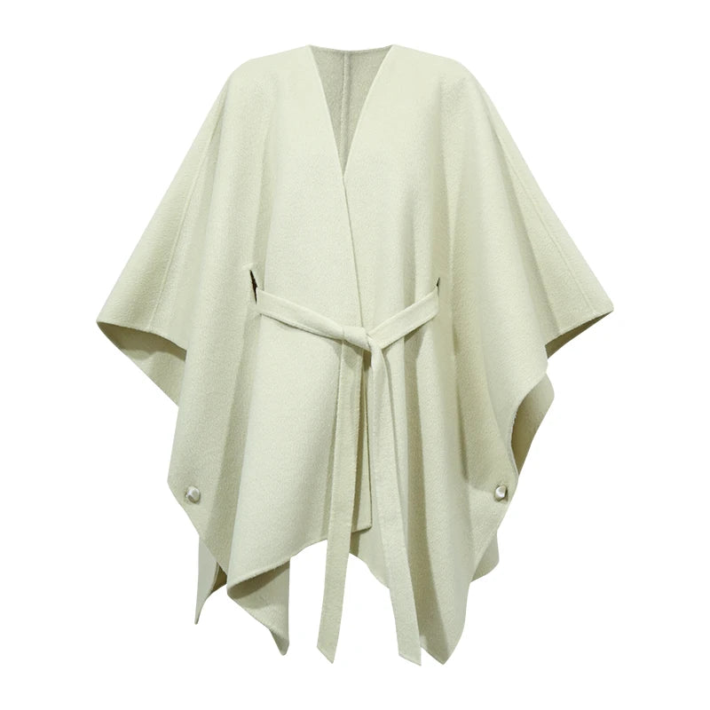 អាវរោមចៀម Amii មុខពីរ Dolman Cape V-Neck Belted Oversized Minimalist Commuter អាវធំរដូវរងាសម្រាប់ស្ត្រីឆ្នាំ ២០២៦ 12654017