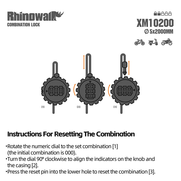 សោរខ្សែដែកការពារចោរកម្ម Rhinowalk លេខកូដ 3 ខ្ទង់ សោរសុវត្ថិភាពម៉ូតូ សោរខ្សែដែកការពារចោរកម្ម គ្រឿងបន្លាស់ម៉ូតូ រដូវក្តៅ