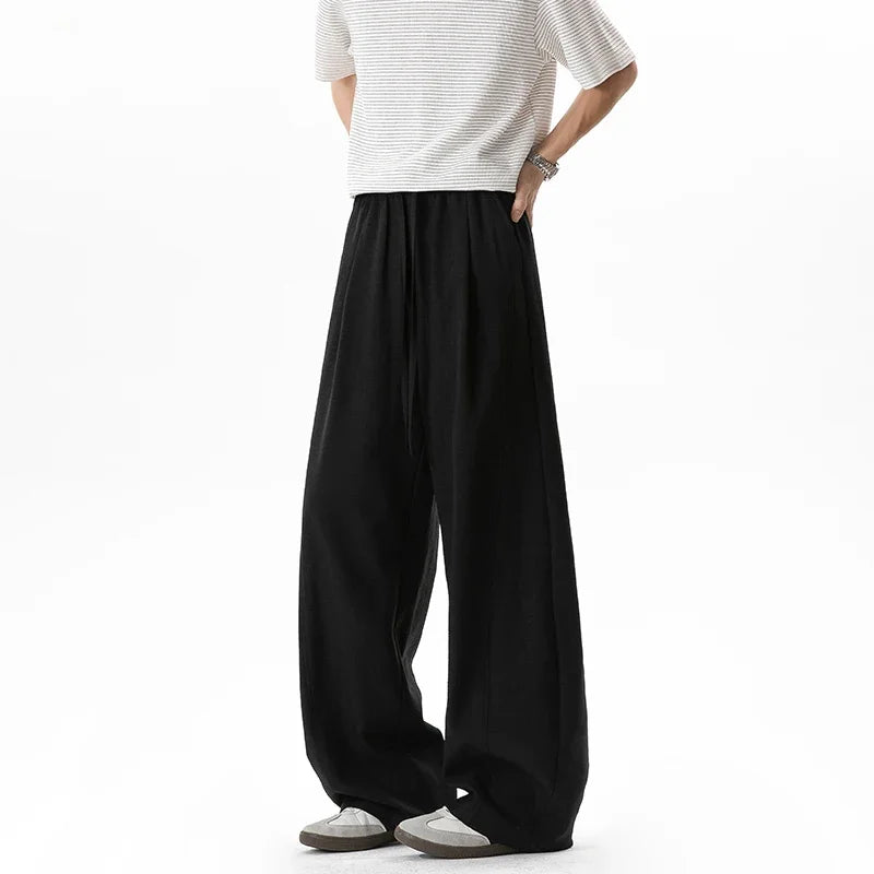 Youth Casual Floor Length Pants For Males Wide Leg Elastic Waist Light Textured Cloth Travel Friendly Long Bottom Wear