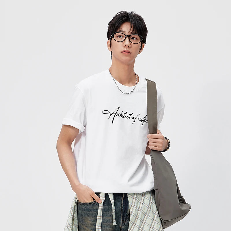 Semir Mens Tshirt 2026 Trendy Hand Drawn Letter Printed Knitted Loose Crew Neck Casual Fashion