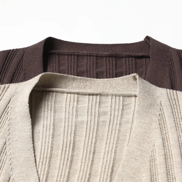 Men's V-Neck Knitted Cardigan – Long Sleeve Button-Up Cable Knit Sweater Outerwear, Casual Slim Fit