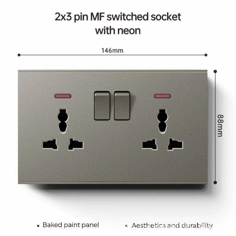 UK 13A with USB Type-c 18W Quick Charge Wall Power Socket Plug,Universal Wall light Switch Panel Dual USB Electrical Outlet