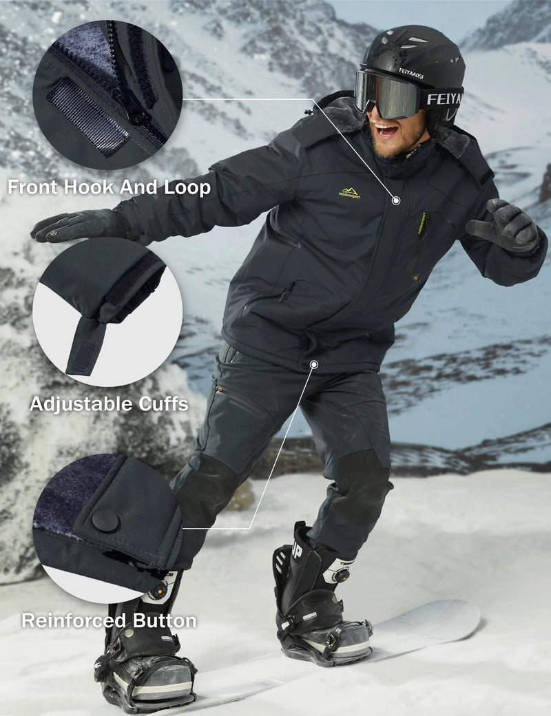 Men's Winter Ski Jacket Waterproof Insulated Fleece Lined Snowboard Parka Hooded Thermal Snow Coat