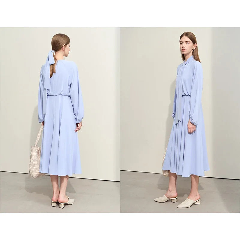 រ៉ូប Amii Minimalism រដូវស្លឹកឈើជ្រុះឆ្នាំ ២០២៦ រ៉ូបនារីថ្មី ដៃអាវរលុង ដៃចង្កៀង ខ្សែវែងអាចដោះចេញបាន រ៉ូប A-Line Chiffon 12441186