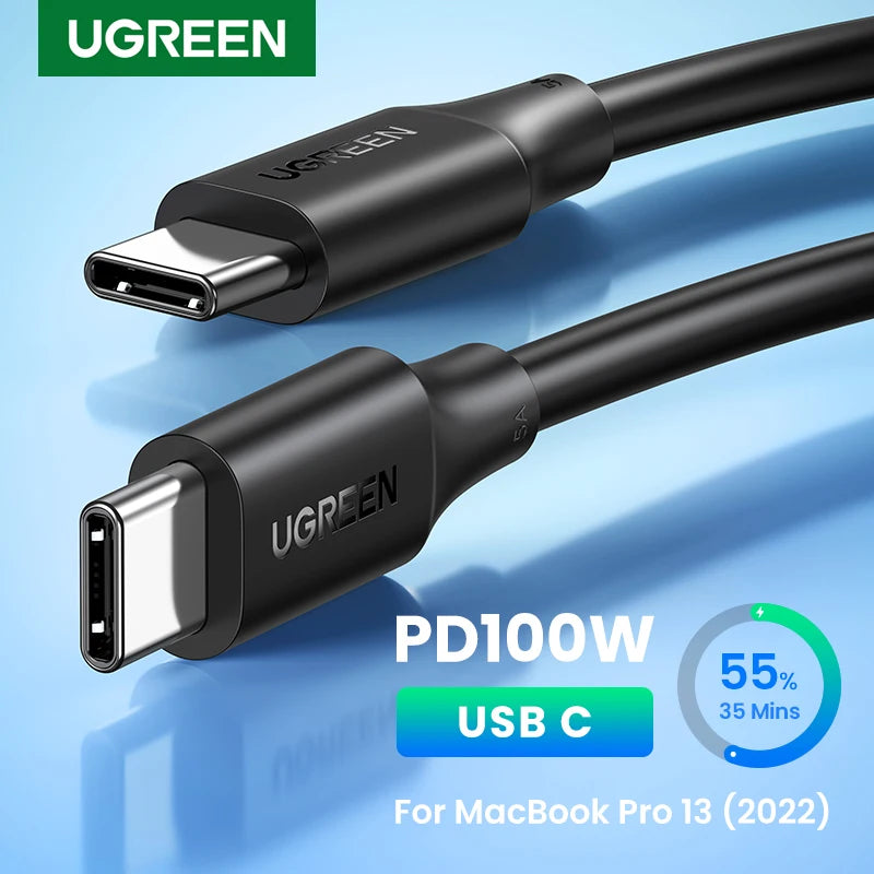 UGREEN PD100W 60W USB C to USB C Cable for iPhone 17 16 MacBook Laptop iPad Samsung Xiaomi Poco Fast Charging 5A 3A Type-C Cable