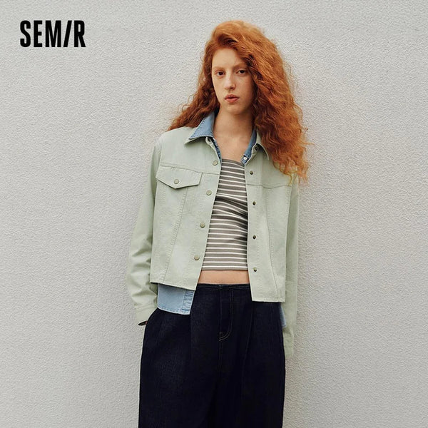 អាវកាក់ស្ត្រី Semir អាវកាក់ឆ្នូតៗពីរដុំរលុងខ្លីបែប Retro តិចតួចបំផុត រចនាប័ទ្មធម្មតា សម្លៀកបំពាក់ខាងក្រៅរដូវស្លឹកឈើជ្រុះ ពាក់ប្រចាំថ្ងៃ 2026