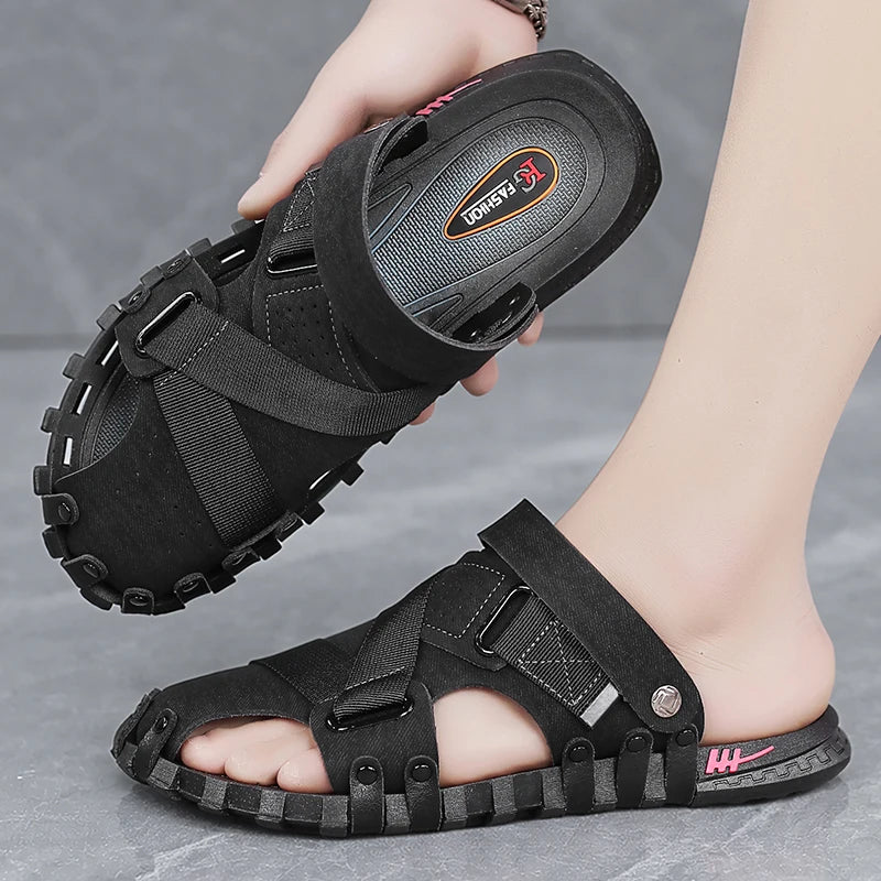 Men's breathable casual sandals summer soft-sole non-slip outdoor beach shoe fashion drving lightweight sports dual-use slippers