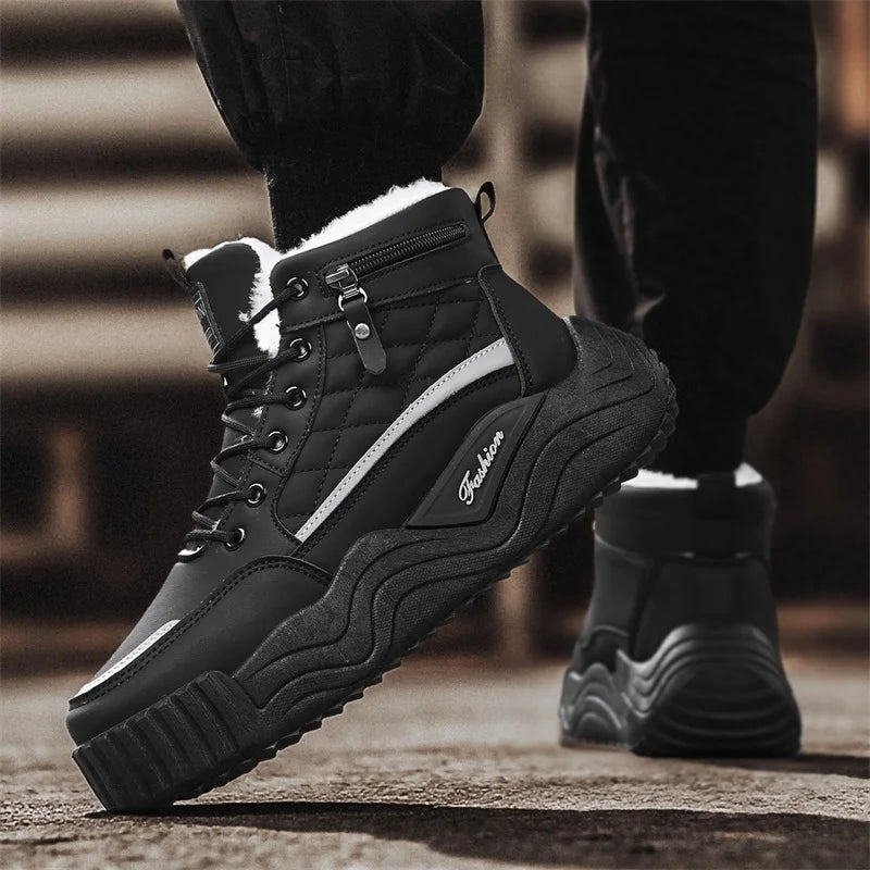 Men's snow boots winter warm plush thick-sole casual boots fashion outdoor sports work boots Lightweight high-top cotton boots