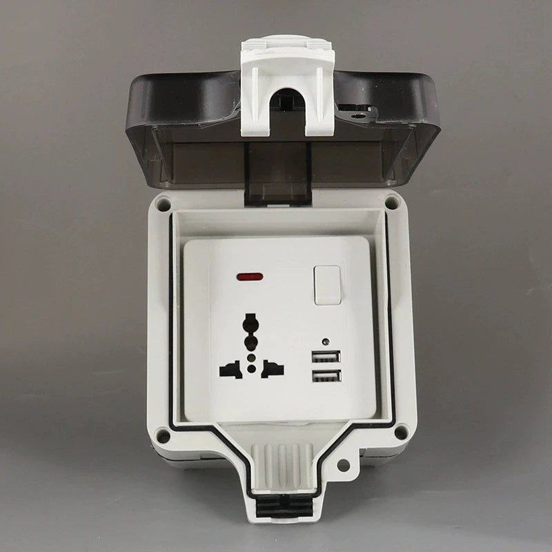 IP66 Waterproof Socket Universal UK Dual USB Outdoor Power Outlet,Kitchen And Bathroom Plug Adapter,Waterproof Rainproof Box