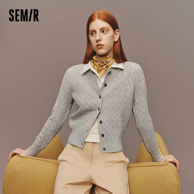 Semir Women Cardigan Cable Knit Cropped Soft Fit 2026 Elegant Vintage Everyday Layering Sweater Urban Casual Top