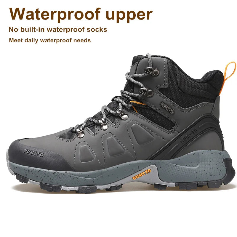HUMTTO Waterproof Trekking Sneakers for Men Winter Leather Hunting Outdoor Hiking Shoes Sport Walking Tactical Safety Boots Mens