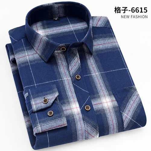 2026 New Men's Long Sleeved Shirts, Autumn Classic Plaid Shirt, with Single Breasted Lapels Camisas 17 Color Grid To Choose From
