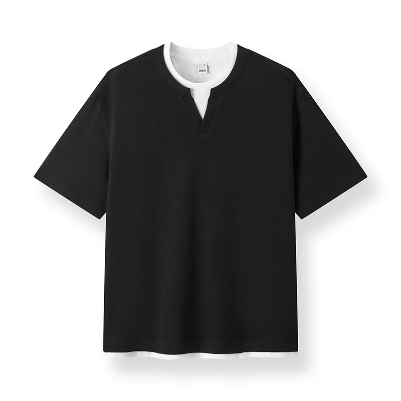 Semir Mens Tshirt 2026 Fake Two Piece Spliced Neck Texture Comfortable Versatile Casual Soft