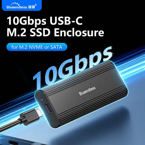 ស្រោម Blueendless M.2 NVME SATA ពីរពិធីការ NVME/NGFF SATA SSD 10Gbps ប្រភេទ C SATA NVME M.2 2230 2242 2260 2280 SSD Enclo