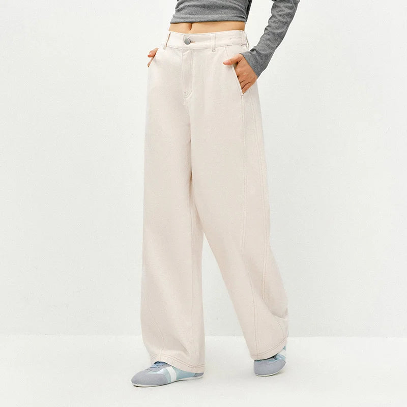 Semir White Jeans Women 2026 Spring Split Curved Blade Relaxed Fit Slimming Trendy Floor Length Casual Trousers