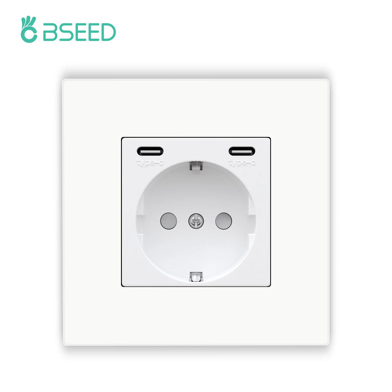 BSEED M1 Series EU Wall Socket USB Type-C Port Outlets Double Plastic Frame Sockets Triple Power Plugs Kids Protection 16A