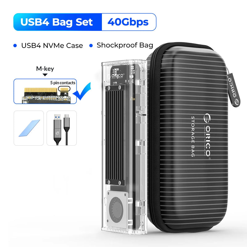 ORICO 40Gbps USB4 M.2 SSD Case with Cooling Fan M2 NVMe Case Enclosure Compatible with Thunderbolt 3 4 USB3.2 for MacBook Pro