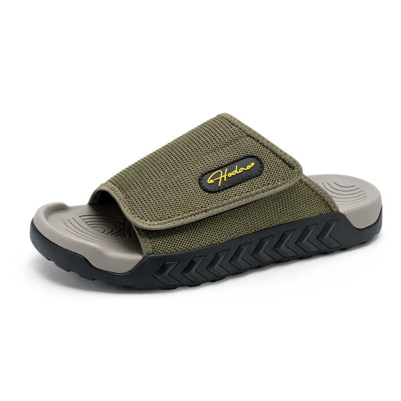 Men's Adjustable Hook and Loop Slide Sandals Open Toe Sport Slides Non Slip Cushioned Casual Walking Slippers for Outdoor Beach
