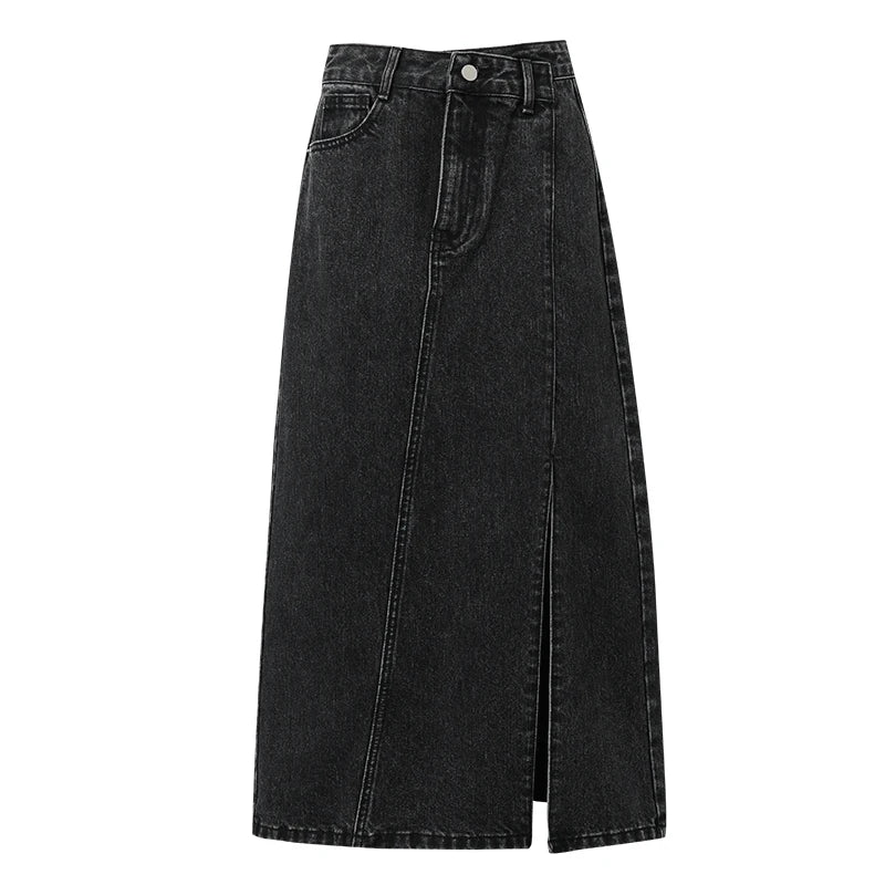 សំពត់អំបោះ Denim របស់ស្ត្រី Amii រដូវក្តៅឆ្នាំ ២០២៦ សំពត់មីឌីថ្មី Asymmetric Zip សំពត់កប្បាស Vintage ចំហៀងត្រង់ សម្លៀកបំពាក់ស្ត្រី 12642162