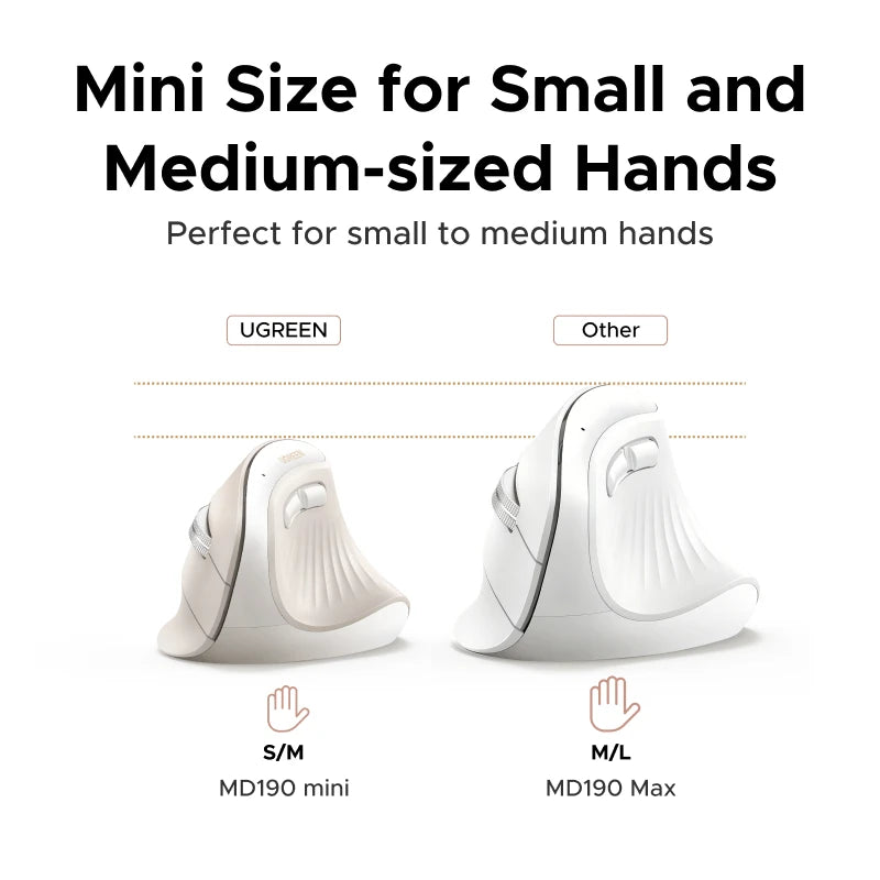 UGREEN Vertical Mouse Wireless Small Size Bluetooth5.0 2.4G Ergonomic 4000DPI for MacBook Tablet Laptops Computer
