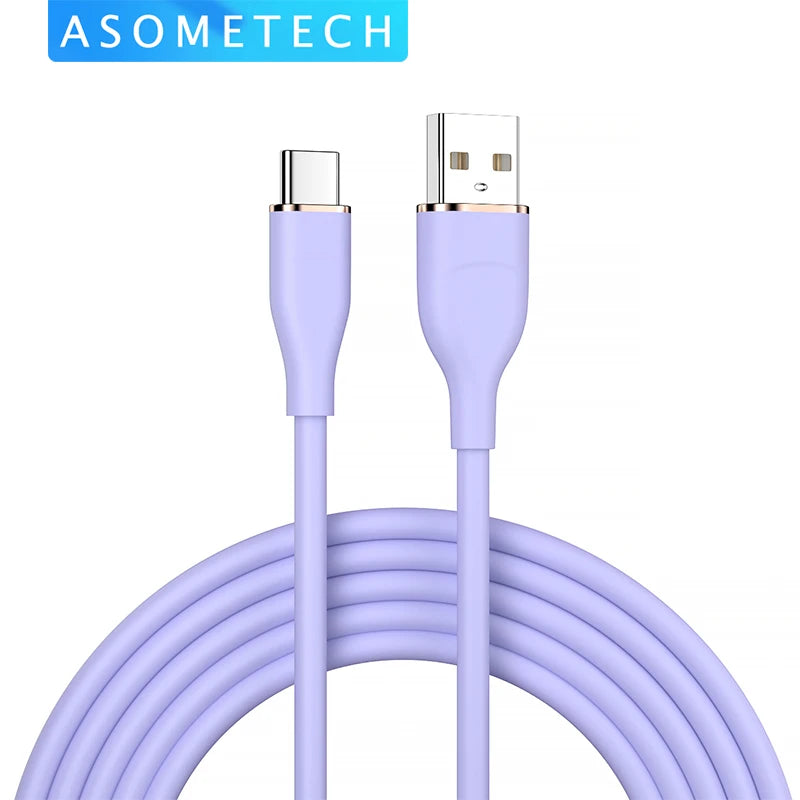 ខ្សែសាក USB C 6A 66W សាកលឿន ខ្សែ USB ទិន្នន័យ ខ្សែស៊ីលីកូនរាវ ប្រភេទ C សម្រាប់ Samsung S21 S20 Huawei Xiaomi iPad OPPO VIVO