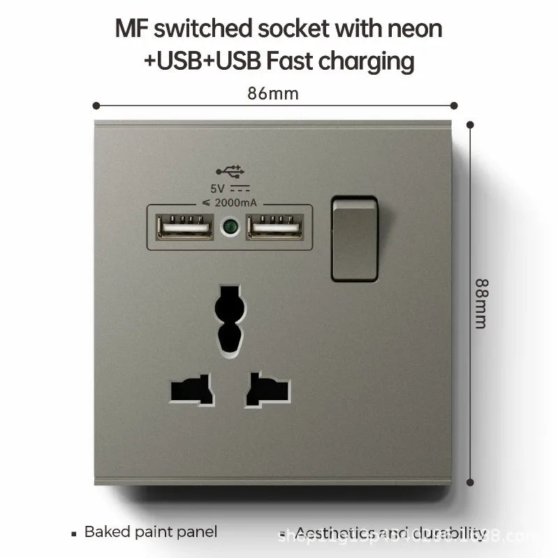UK 13A with USB Type-c 18W Quick Charge Wall Power Socket Plug,Universal Wall light Switch Panel Dual USB Electrical Outlet