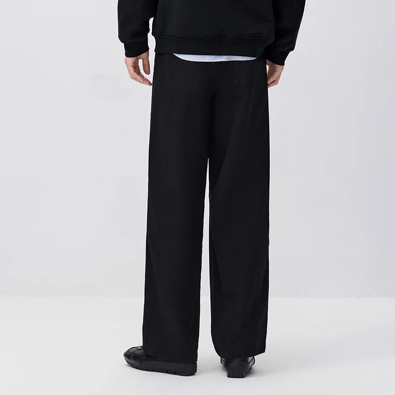 Semir Men Casual Pants Partial Elastic Waist Brushed Fabric Loose Fit Straight Leg Commuter Style Versatile 2026 New