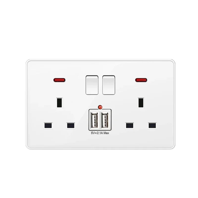 Depoguye White wall power button, international general button light switch, household bedroom switch with socket 220V 86mm*86mm