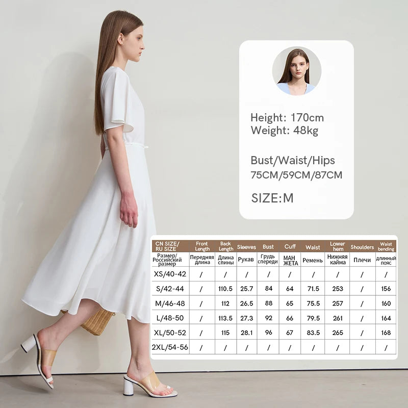 Amii Minimalist Casual Dress 2026 Summer New Women Office Lady Short Sleeve Belt Cubic Flower Loose Chiffon Midi Dress 12512030