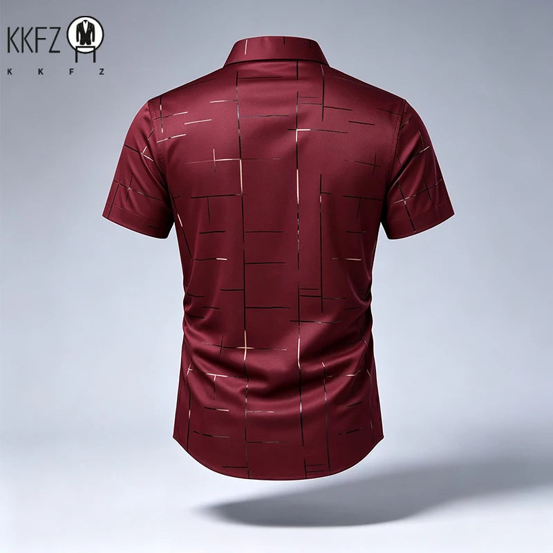 New Mens Lapel Short Sleeve Dress Shirts Anti Wrinkle Smooth Touch Fabric Slim Silhouette Office Daily Wear Tops