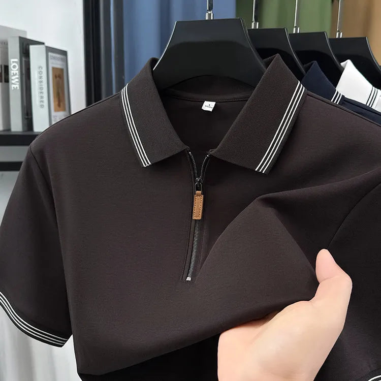 100% Cotton  Men's Premium Zip-Up Polo Shirt – 7A Antibacterial, Quick-Dry Business Casual