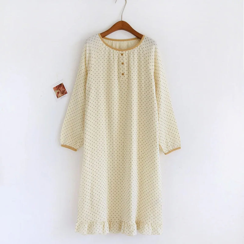 Floral Sleepwear Women's Nightgowns Spring Autumn Long Sleeve One Piece Pajamas Dress Pure Cotton Nightdress Sleeping Clothes