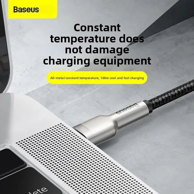 ខ្សែសាកទិន្នន័យដែក BASEUS PD100W សាកលឿន ប្រើប្រាស់បានយូរ និងថាមពលខ្ពស់ ស័ក្តិសមសម្រាប់កុំព្យូទ័រយួរដៃ Apple 15 Apple 16 Huawei Phones