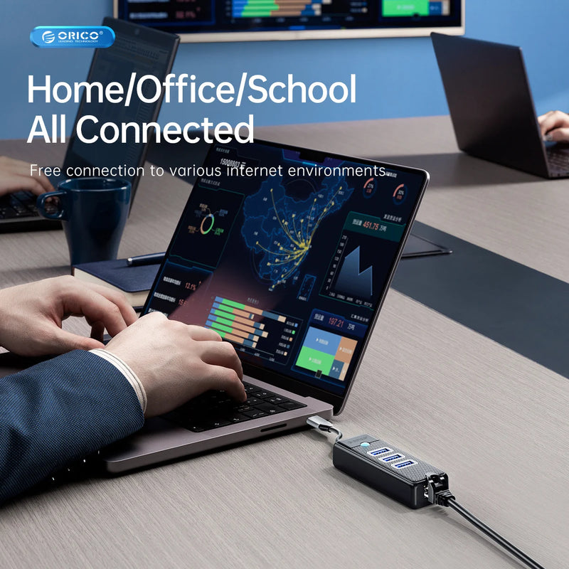 ORICO 3 Ports 5Gbps USB 3.0 RJ45 HUB 1000Mbps Ethernet Lan Adapter Gigabit Network Card For MacBook Laptop Computer Accessories