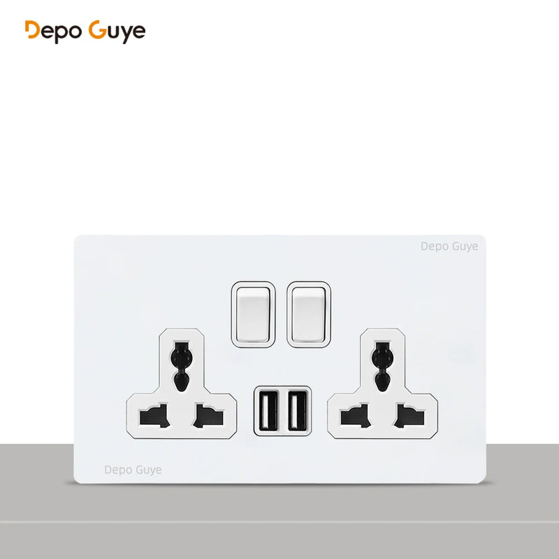146 Type Retro Metal Panel UK 13A Wall Socket,Bronzed Stainless Steel Power Universal 3-pin Dual Power Socket With USB C charge