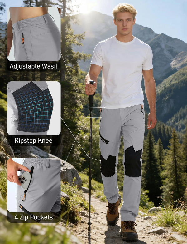 TACVASEN Men's Waterproof Trousers Lightweight Quick Dry Outdoor Work Pants Stretch Windproof Comfort Pants With 4 Pockets