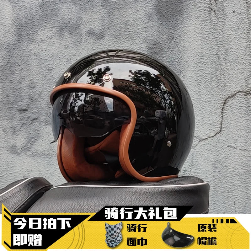 Retro 3/4 Open‑Face Helmet Vintage Jet Motorcycle Helmet,Half Helmet for Men Women Scooter Cruiser Riding Casco Para Moto