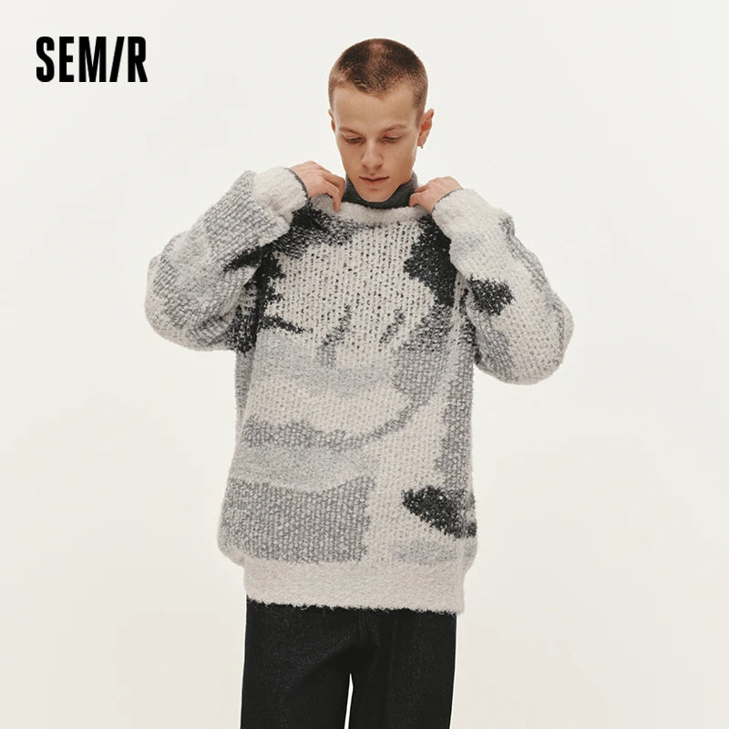 Semir Knitted Sweater Men Winter Artistic Color Block Abstract Camo Jacquard 2025 New Trendy Couple Sweater Men'S Clothing