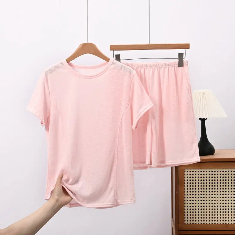 Solid Color Women's Pajamas Set Short Sleeve Summer Wear Female Clothing New Two-Piece Pyjama Set Woman Nightwear Home Clothes