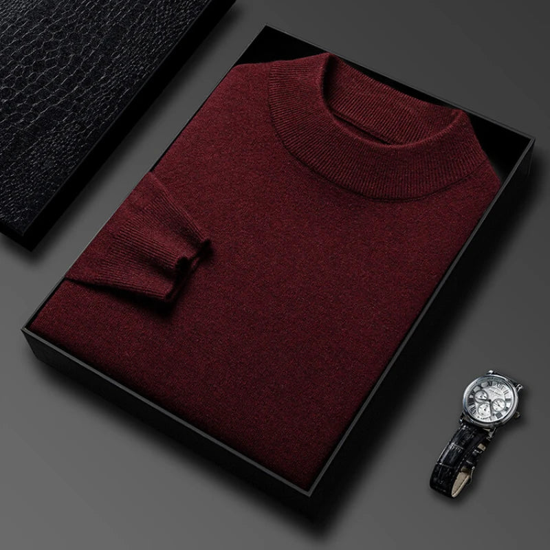 Half-high Collar Slim-fit Basic Solid Color Men's Warm Autumn and Winter Sweater, Daily Casual Long-sleeved T-shirt.