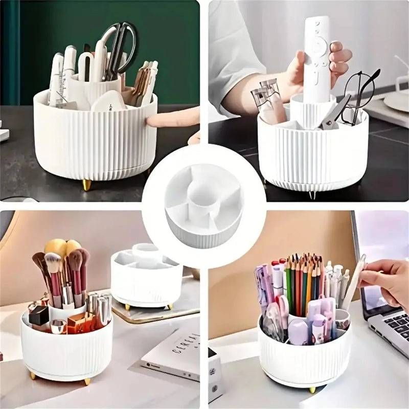 360° Rotating Makeup Organizer - 1pc Plastic Cosmetic Storage with 5 Compartments - Multi-Functional Holder for Brushes