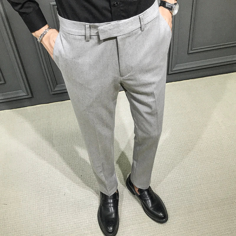 2026 New Men's Khaki Suit Pants, Fashion Slim Trousers, Asian Size 28-36,Korean Style Grey Pant.