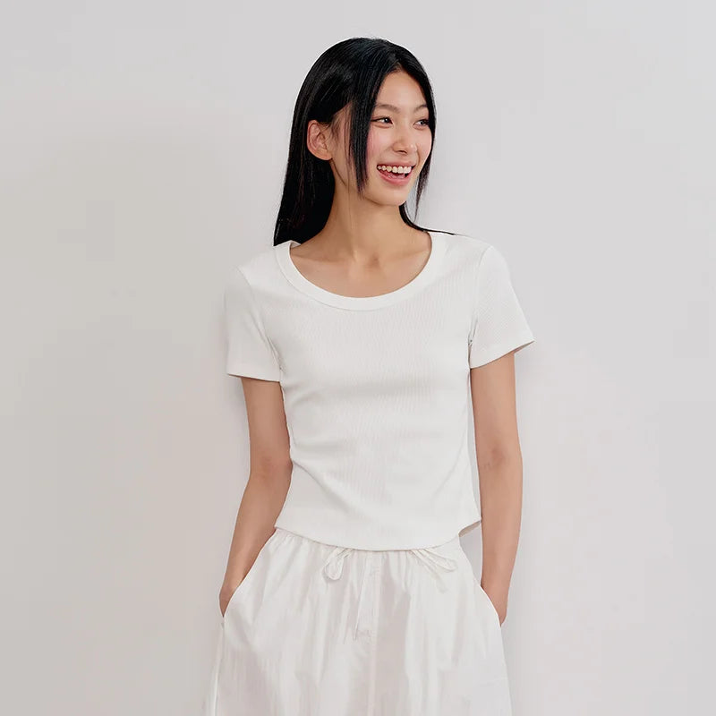 Semir Womens Tshirt 2026 Short Style Slim Fit Large Crew Neck Regular Shoulder Solid Basic Casual Soft Daily Wear