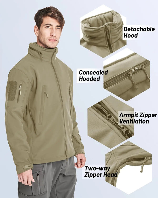 TACVASEN Men's Tactical Softshell Jacket Fleece-Lined Waterproof Hooded Winter Windbreaker with Pockets for Outdoor Hiking