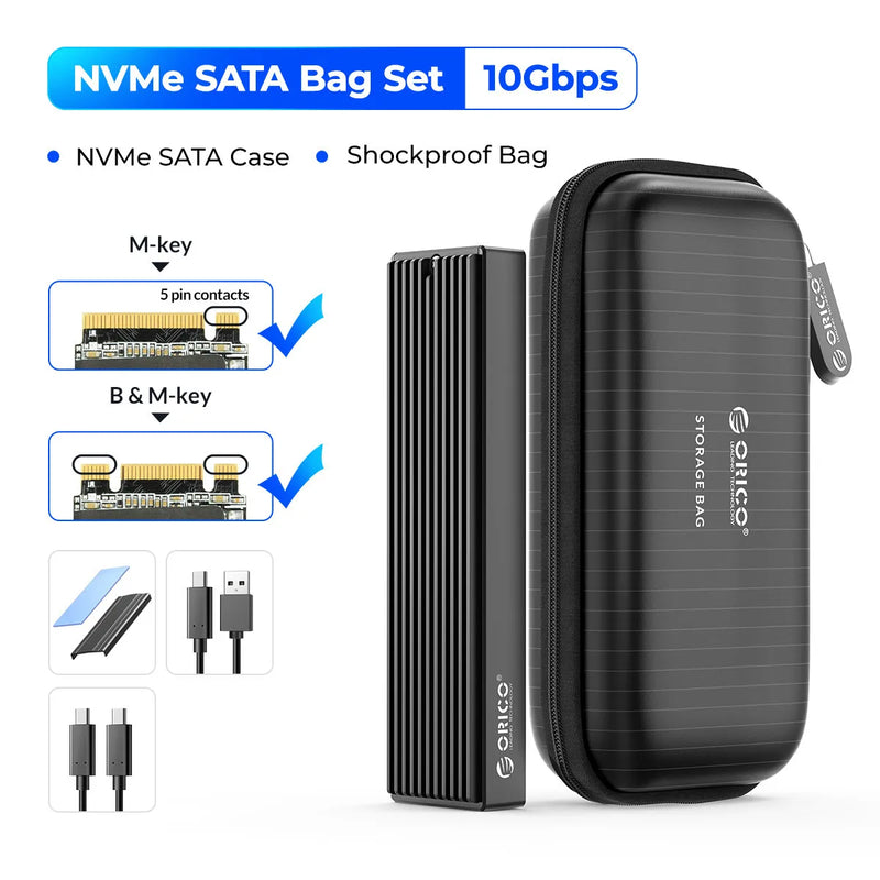 ORICO M.2 SSD NVMe Case USB3.2 Gen2 Type C 10Gbps PCIe SSD Case M.2 NVME SATA Enclosure Disk Box Tool Free SSD Aluminum Case