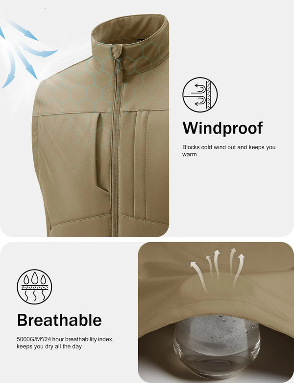 TACVASEN Mens Winter Warm Fleece Vest Jacket Multi Pockets Softshell Sleeveles Coats Waterproof Breathable Outdoor Outwear