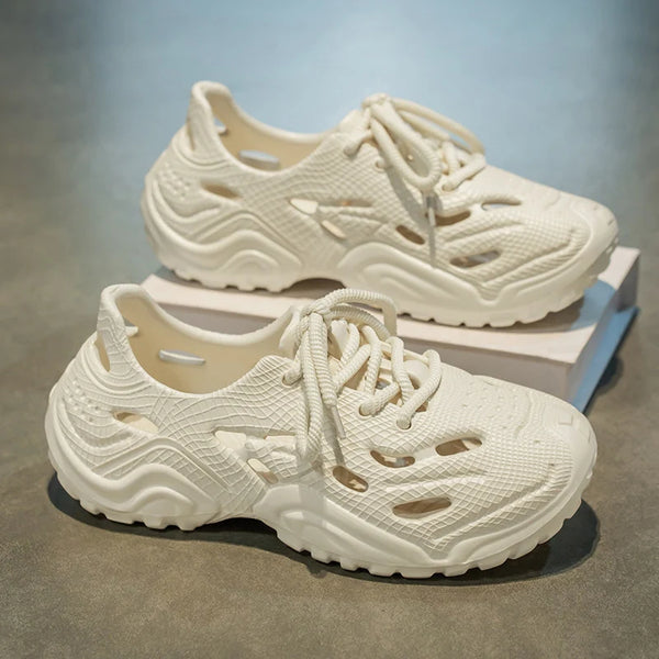 Men's breathable casual Lace up sandals summer new soft-sole outdoor Garden shoes waterproof fashion hole shoes sports slippers